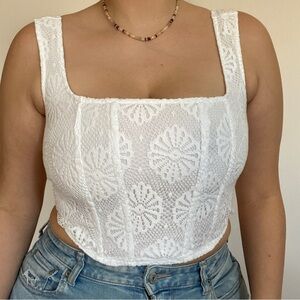 American Eagle Outfitters White Lace Crop Top